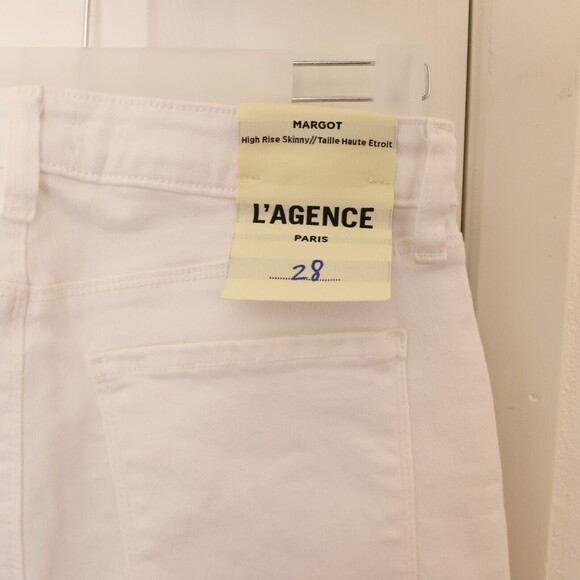 L'agence Margot Navy Stripes Skinny High Rise 28 White Jeans Pant Denim NWT B55 - Picture 3 of 6